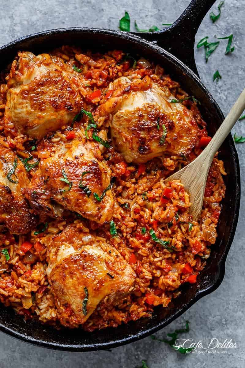 Juicy Chicken, Fluffy Rice: One Pan Tomato Basil Dinner Perfection
